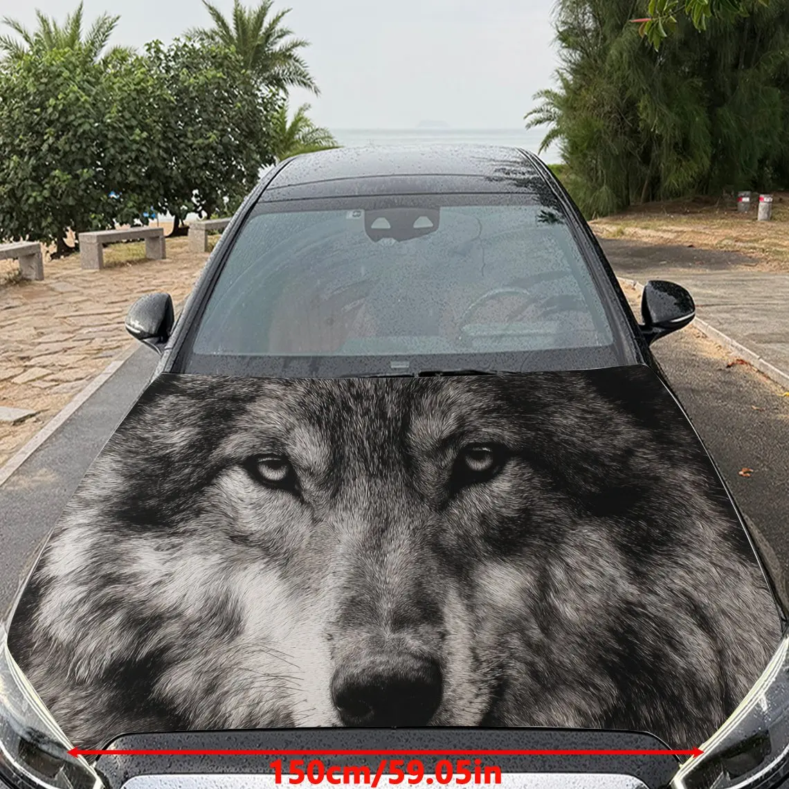 Car Decal Wolf with Intense Stare in Monochrome - Wild Dominant Aesthetic Car Hood Sticker, Waterproof Self - Adhesive PVC Graph