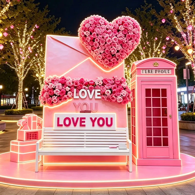 Custom LED Commercial Heart Sculpture Light Outdoor Valentine Wedding Interactive Love Sign Neon Advertising Display Board