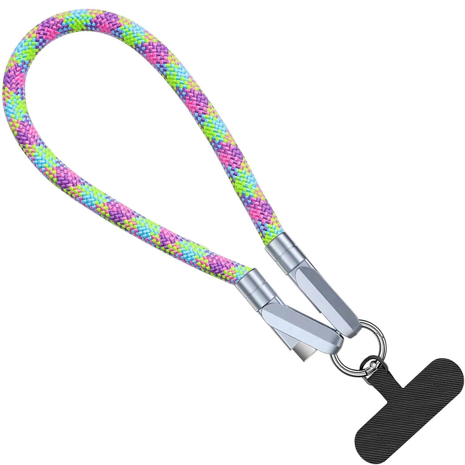 2 In 1 PD USB‑C to USB‑C Phone Lanyard Cable Zinc Alloy Connector Super Fast Charging 480Mbps Data Sync Anti‑Lost Keychain Charg