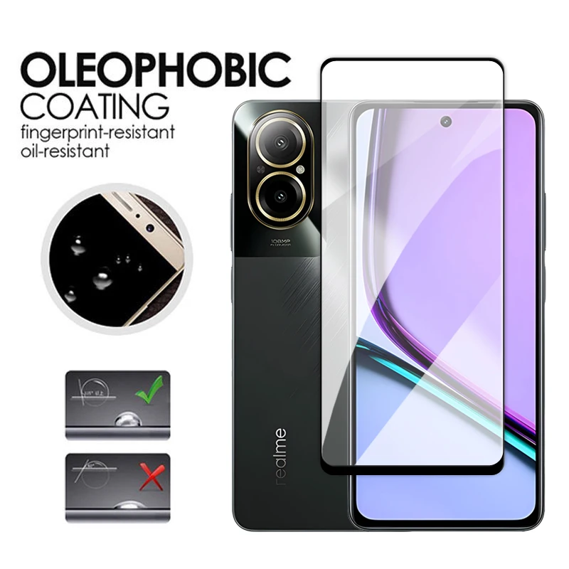 4in1 For Realme C67 Glass Realme C30s C31 C33 C51 C53 C55 C67 Tempered Glass 2.5D Full Cover Screen Protector For Realme C67 4G