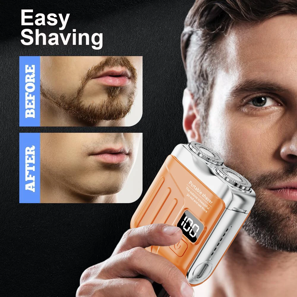 เครื่องโกนหนวดไฟฟ้าสําหรับผู้ชาย Mini Dual-head Ultra-clean Shaving Digital Display กันน้ําเครื่องโกนหนวดแบบชาร์จไฟได้สําหรับชาย