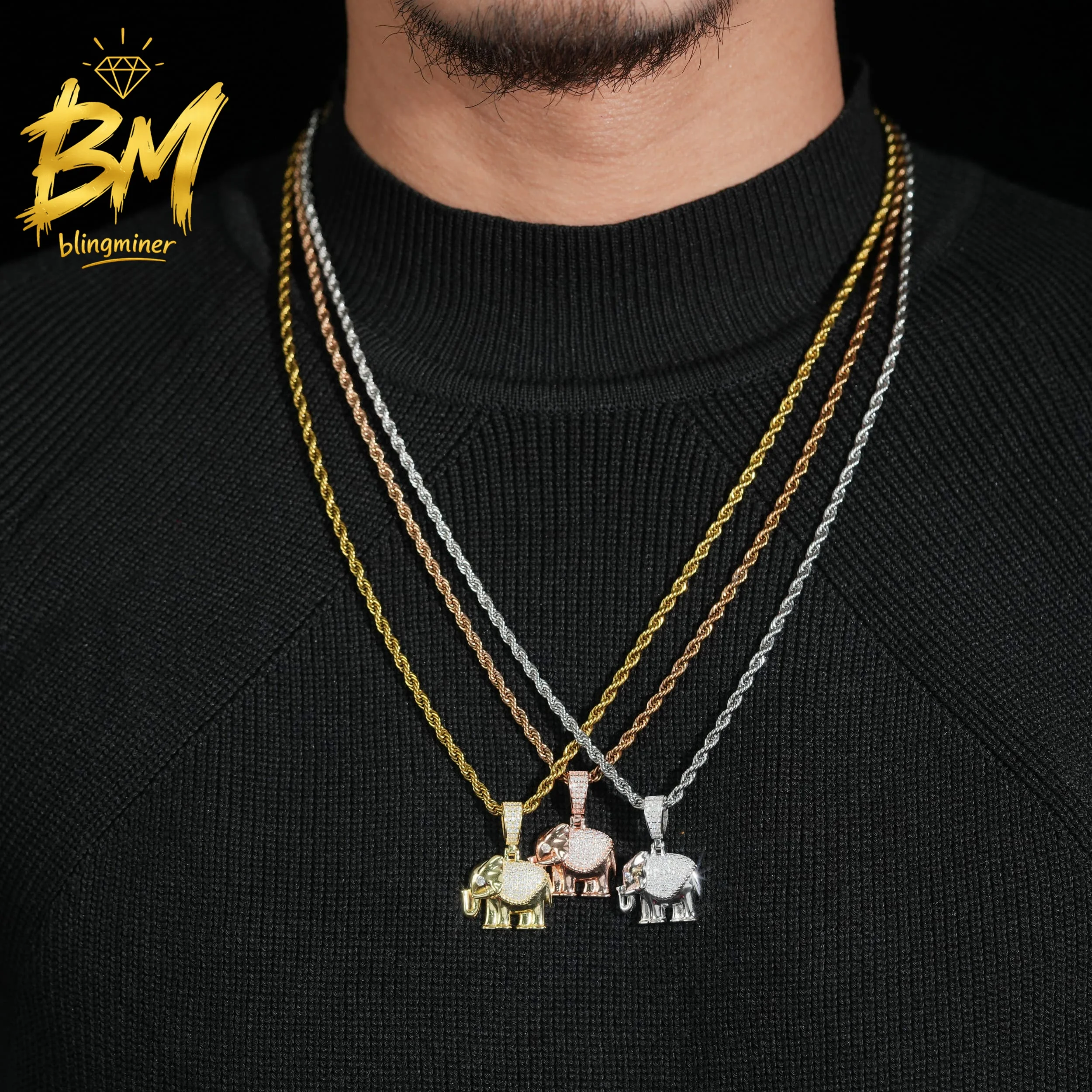 Blingminer S925 Silver Iced Out Elephant VVS Moissanite Pendant For Men Women Pendants Jewelry Pass Diamonds Tester Free Shippin