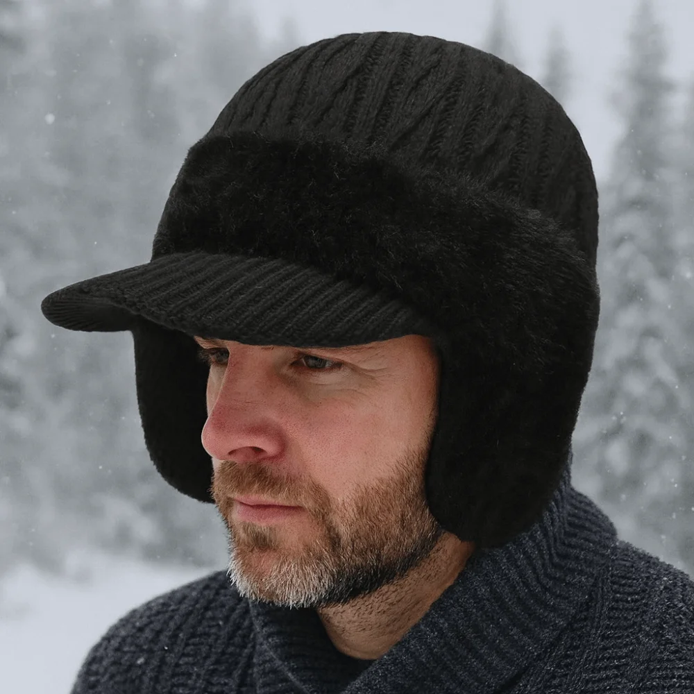 Ear Protective Thickened Ear Protector Cap Warm Windproof Baseball Knitted Cap Solid Color Coldproof Knitted Peaked Hat Winter