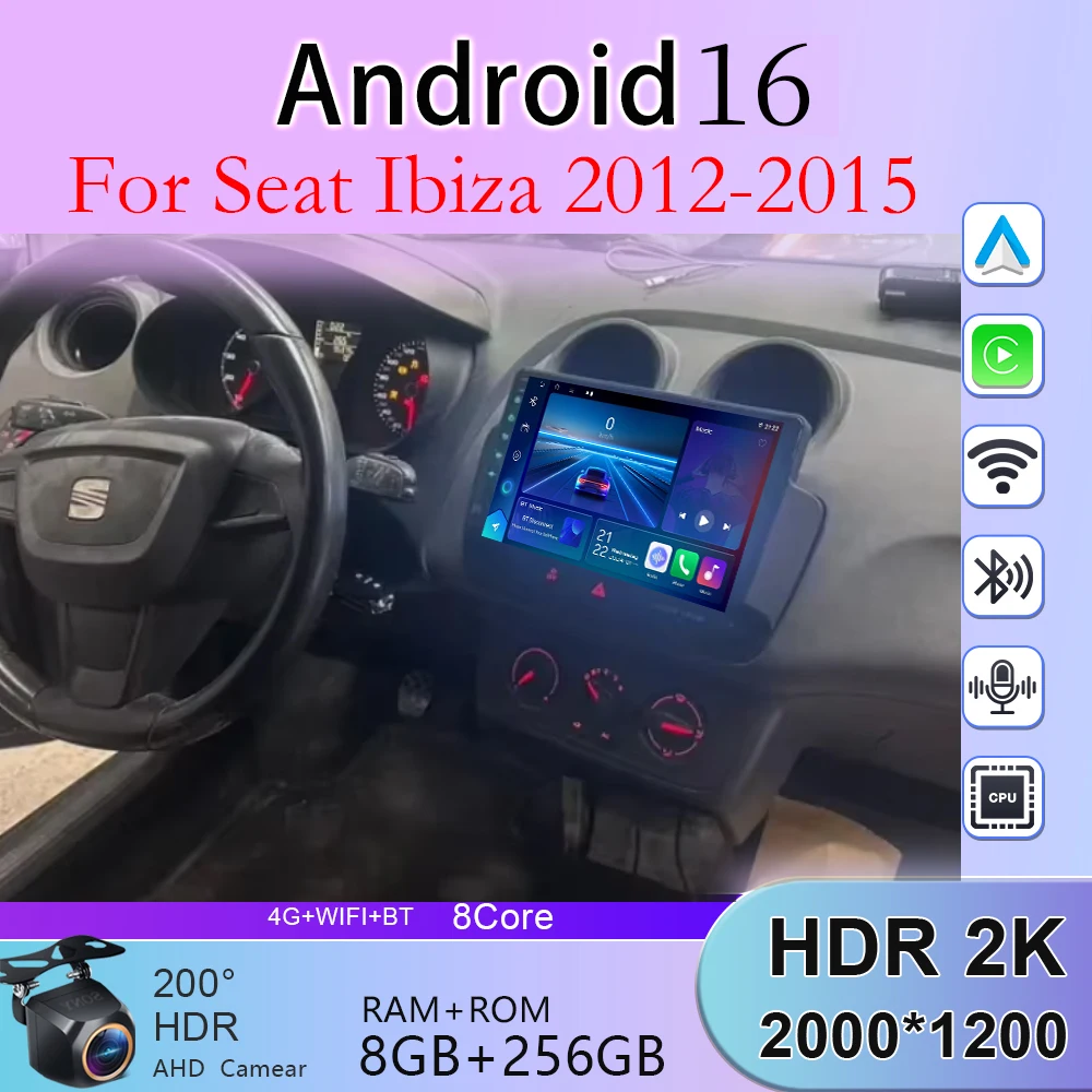 

8-ядерная навигационная система для Seat Ibiza 2012-2015, Android 16, автомобильная мультимедийная система, видеоплеер, CarPlay, автомагнитола, Bluetooth, GPS