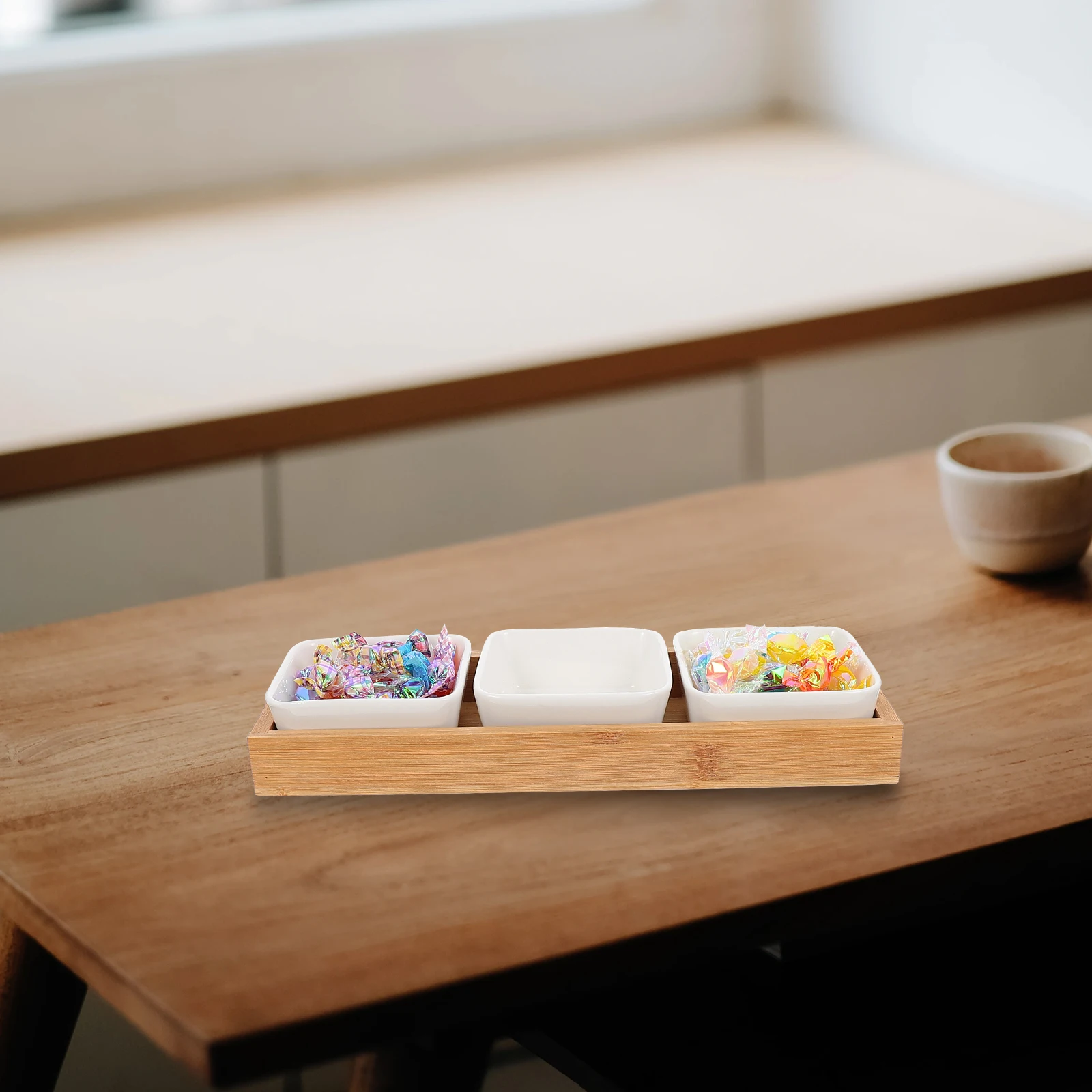 

Tray Fruit Dish Dried Plate Desktop Storage Food Office Simple Ceramic Wooden Multi Functional Kitchen Bar