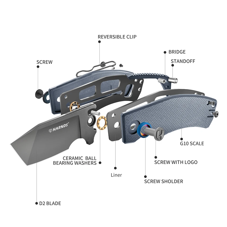 HARNDS Revenant Pocket Knife D2 Steel Folding Knife Tanto Blade EDC BBQ Knife with Pocket Clip G10 Handle Survival Hiking Knives - view 3