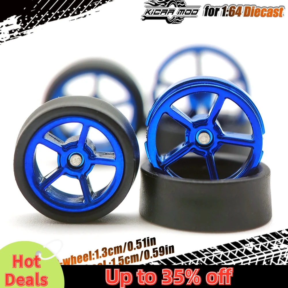 1/64 Electroplating Model Car Wheels with Detachable Tires Large Size Refitting Parts for Hot Wheels Matchbox D:13mm+15mm 1 Set