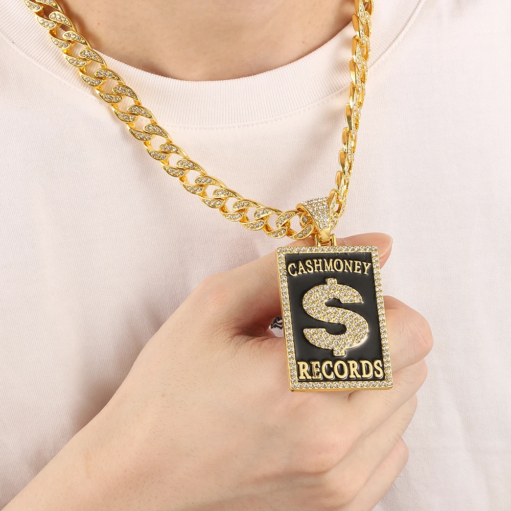 Fashion $ Dollar Necklace Charm Crystal Iced Out Cuban Necklace For Man Collar Hip-hop Rock Heavy Luxury Necklace For Friends