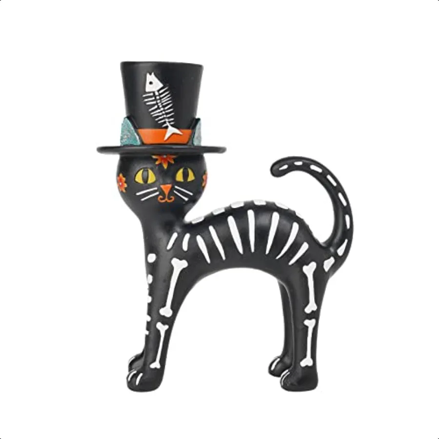 

Halloween Decorations Sugar Cat SkeletonDecor Day of The Dead Decor Dia De Los Muertos Black Resin Stading Kitten with Hat Skul