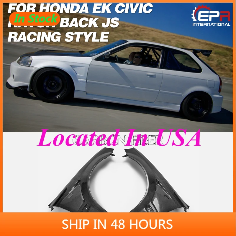 For Honda 99-00 EK Civic Hatch Back Js Racing Style Carbon Fiber Front Fender +20mm Glossy Finish Vented Wheel Arch Flare Trim