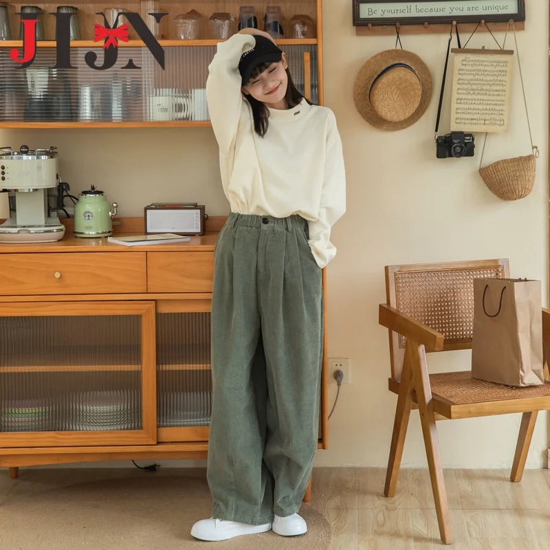JHJN جديد امرأة Britches سروال قصير بنطال ذو قصة أرجل واسعة اليابانية فضفاض بنطلون عالية الخصر كسول نمط الترفيه السراويل بلون الملابس