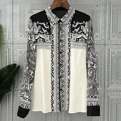 S-4XL Spring Silk Summer Shirt Fashion Satin Long Sleeve Blouse Vintage Women's Elegant Blouses OL Tops Female Clothing 6830