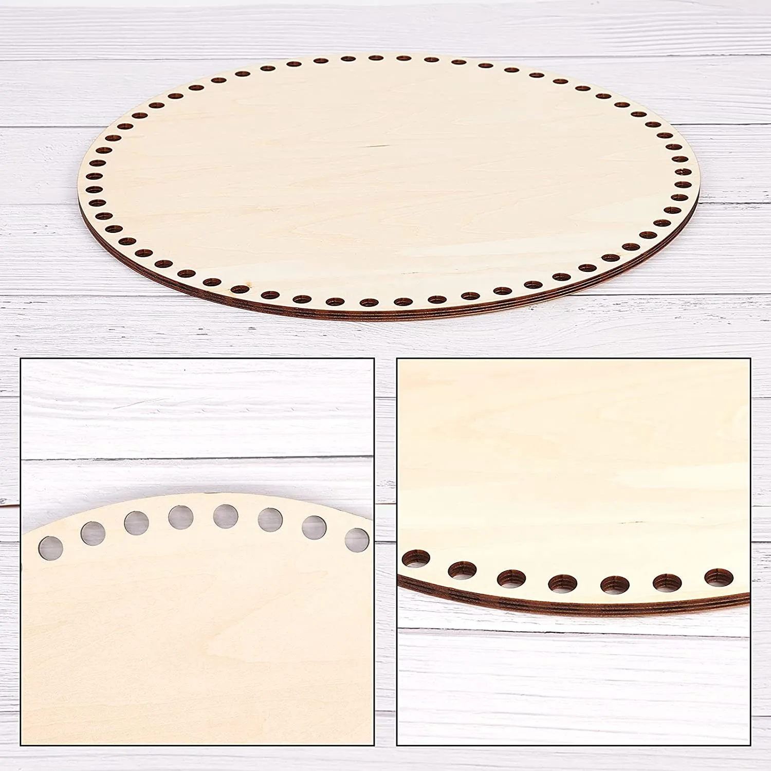 ABZL 30cm Natural Wooden Basket Bottom with Hole, Circle Blank Wood Base for DIY Knitting Crochet Bag Bottom Shaper Craft