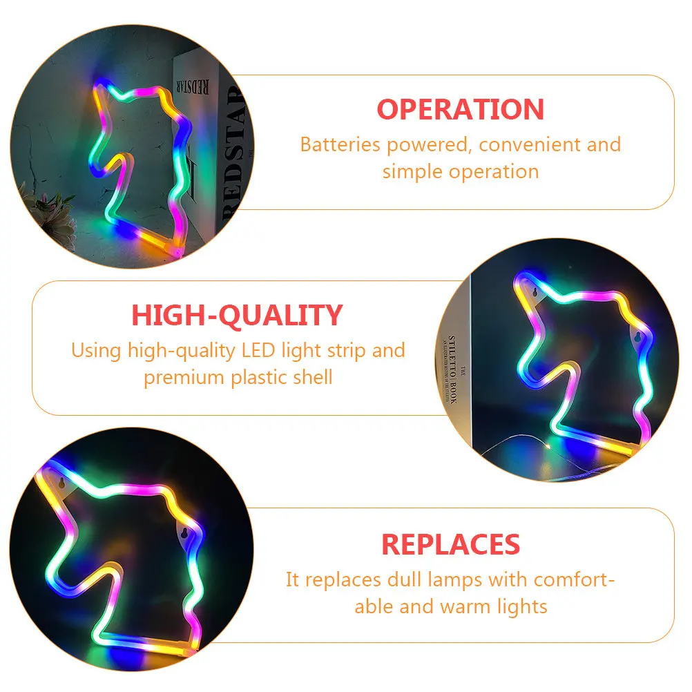Unicorn Rainbow Neon LED Sign Battery Powered Night Light for Bedroom Party Wall Decor