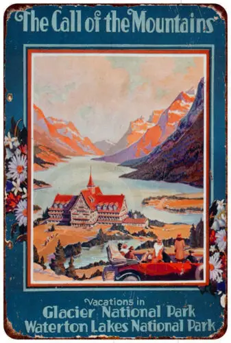 

1935 Vacations in Glacier National Park AD Reproduction METAL SIGN 8 x 12