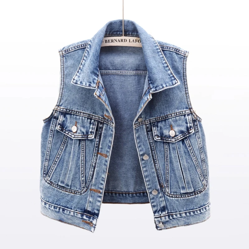 2024 Fashion Denim Vests Women Spring Summer Short Sleeveless Jacket Casual Chaleco Single-Breasted Oversize Jean Waistcoat