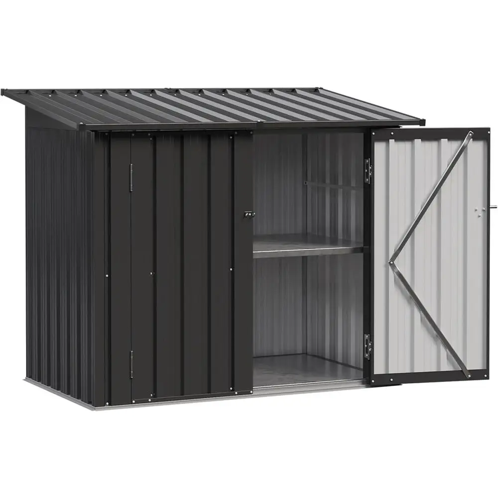 Outdoor Storage Cabinet with Shel, 35 Cu.t Metal Storage Shed, All-Weather Tool Storage Box with Hydraulic Lid, Lockable Door Pa