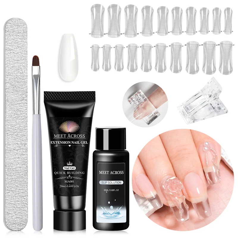 MEET ACROSS 6pcs Clear Quick Extension Gel Nail Polish Set Long-Lasting Soak Off UV LED Builder Gel Polish Kit Nail Art Manicure