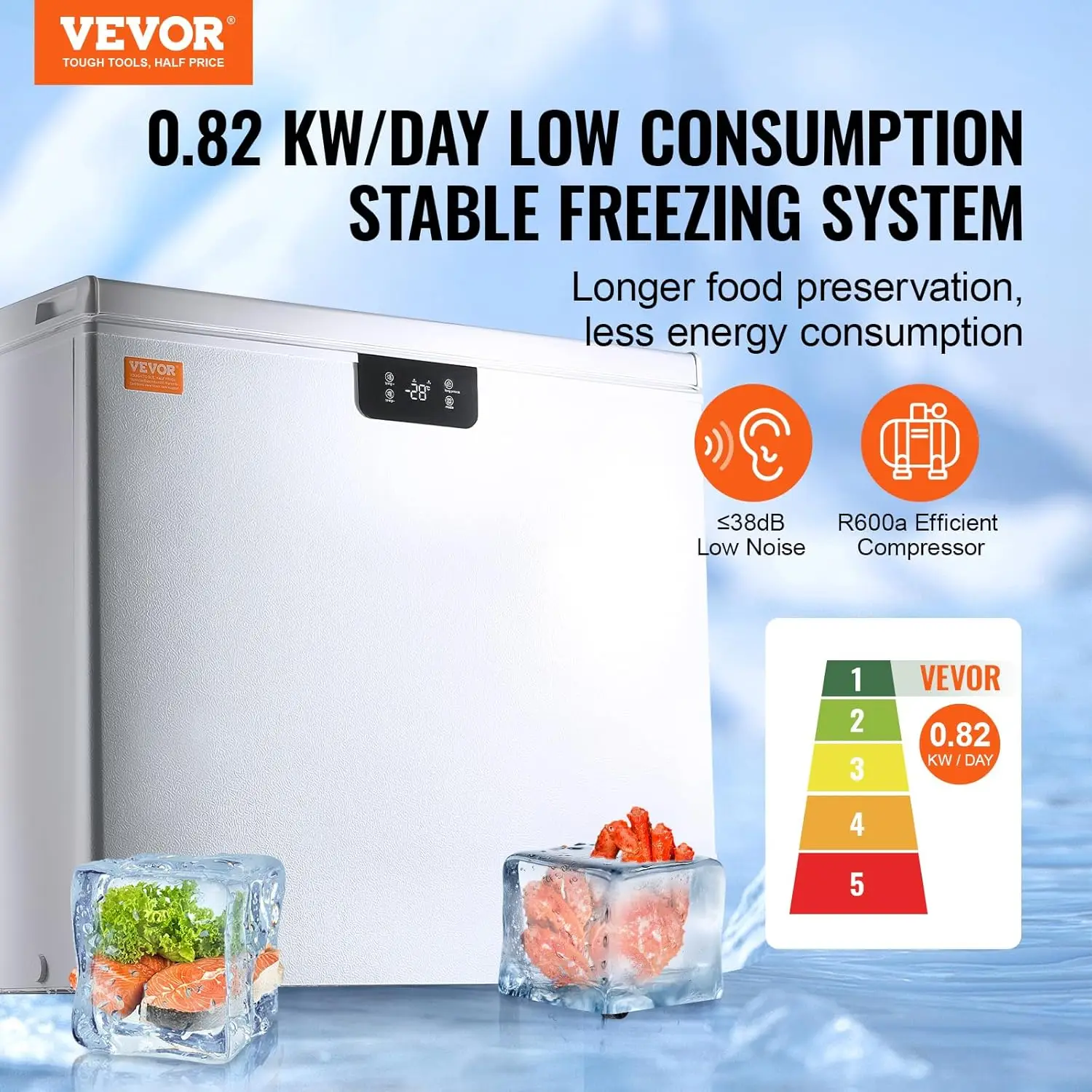 Cu.ft Compact Deep Freezer, Free Standing Top Open Door Compact Freezers with 2 Removable Baskets & Adjustable Thermostat, Energ