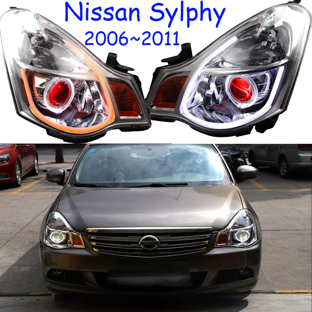 

Автомобильные фары для Sylphy Sentra, фары Bluebird 2006 ~ 2011 год, светодиодные ходовые огни DRL, биксеноновые противотуманные фары, ангельские глазки