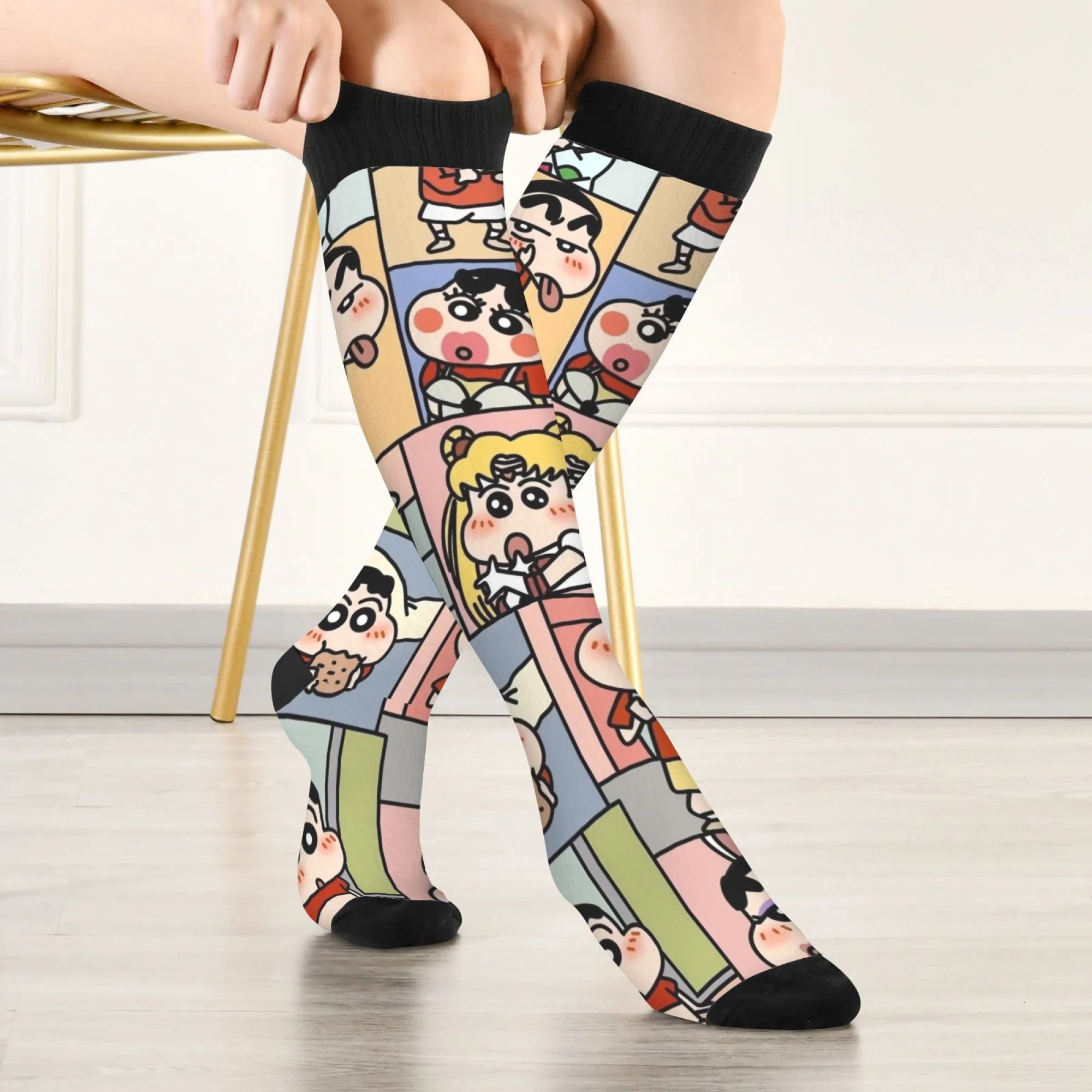 

Crayon Shin-chan Printed Women's Socks Comfortable Non-slip Warm Socks Novelty Harajuku Retro Street Casual Socks Party Gift