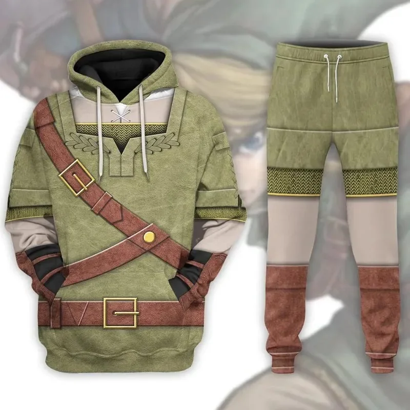 The Zelda hoodie Cosplay Costume Breath of the Wild Link Hooded Sweatershirt Adult Men Halloween Coat Carnival T-shirt Pant Suit