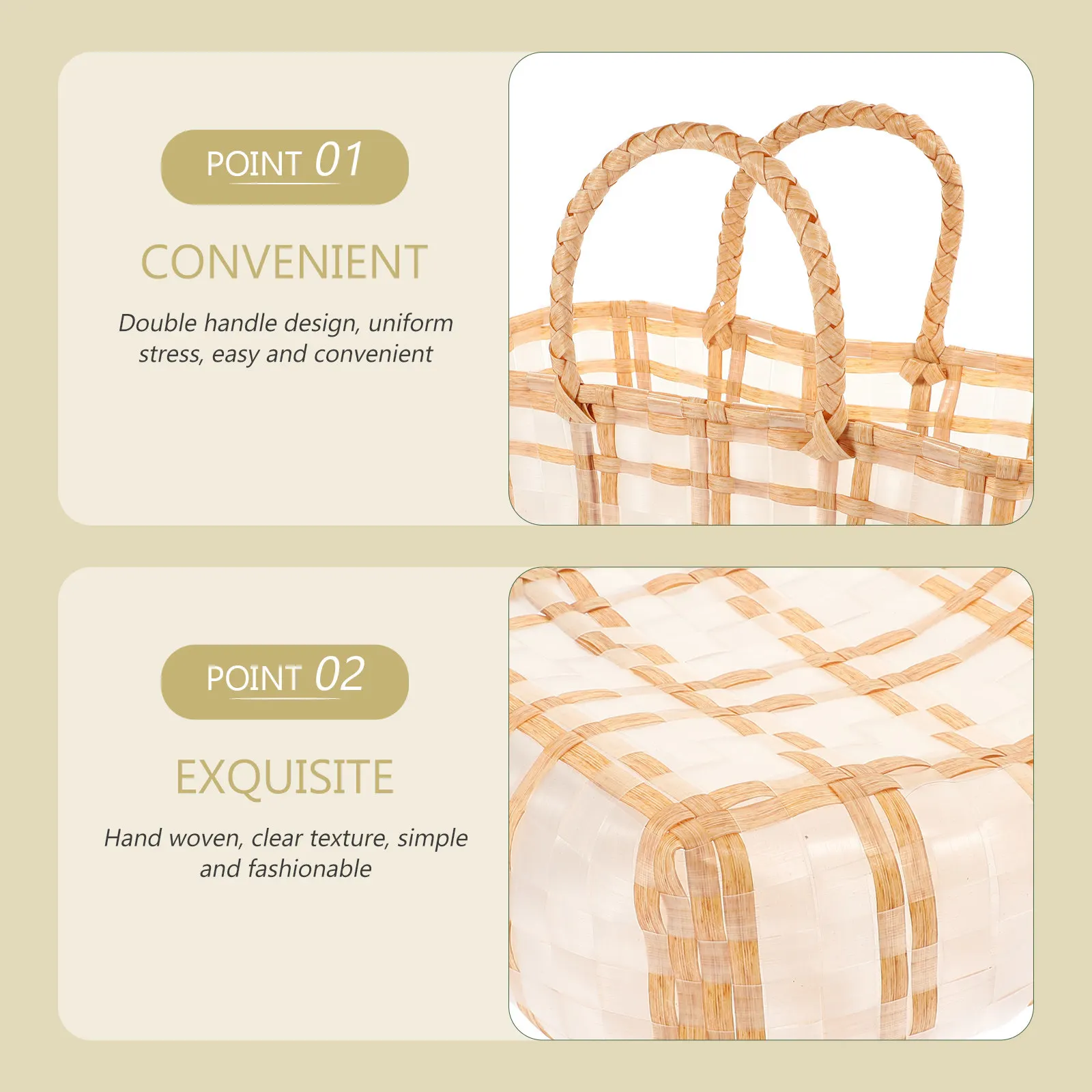 Transparent Straw Woven Bag Large Capacity Wedding Weaving Gift Storage Portable Handmade Handbag Summer Picnic Tote Women Woven