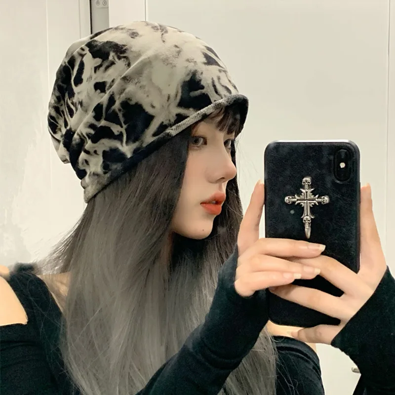 Japanese Korean Niche Tie Dye Slouchy Thin Skull Cap Unisex Versatile Maternity Fashion Head Wrap Hat