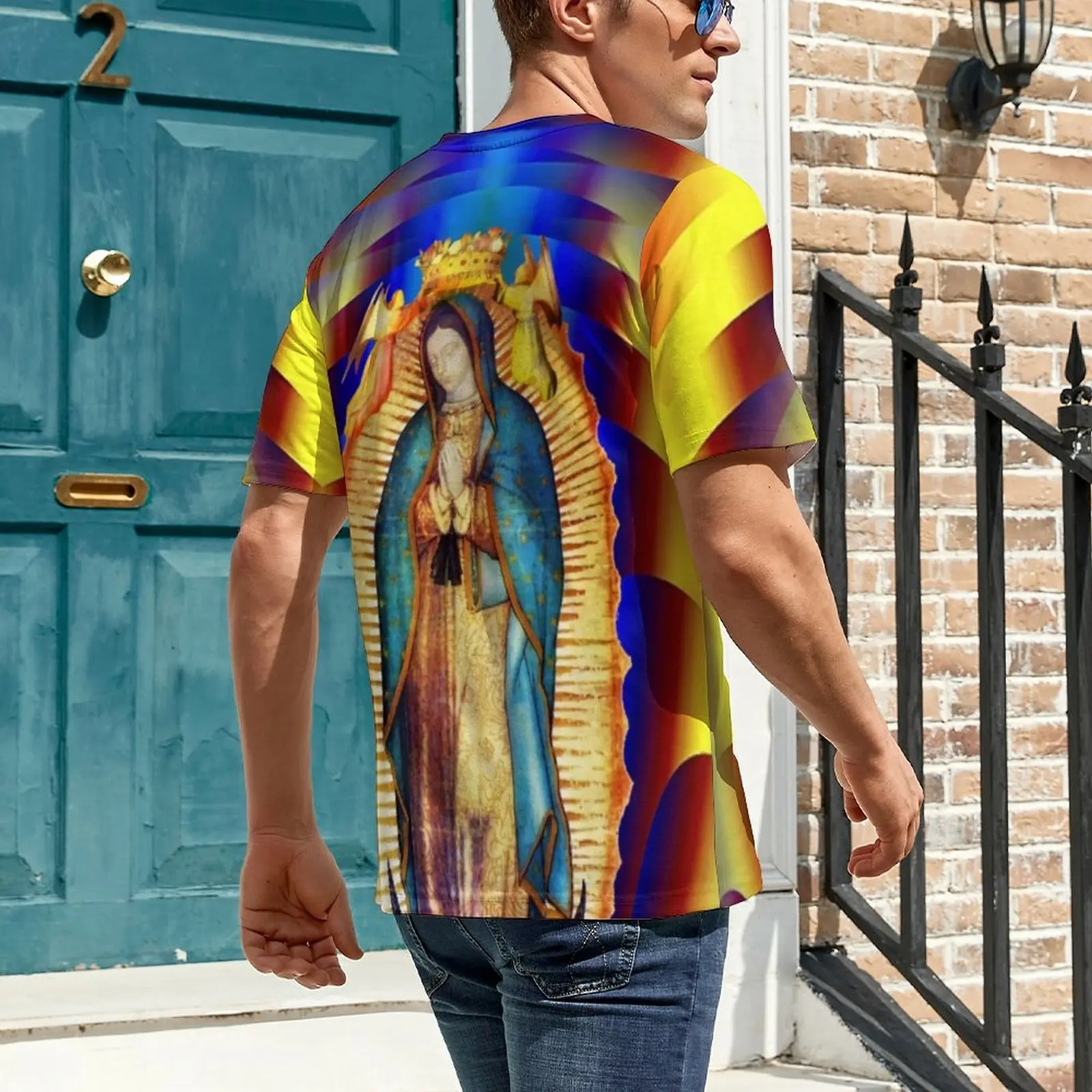 Beach T Shirt Virgin Mary T Shirts Our Lady of Guadalupe Streetwear Novelty Tee Shirt For Men Short-Sleeve Design Oversized Tops