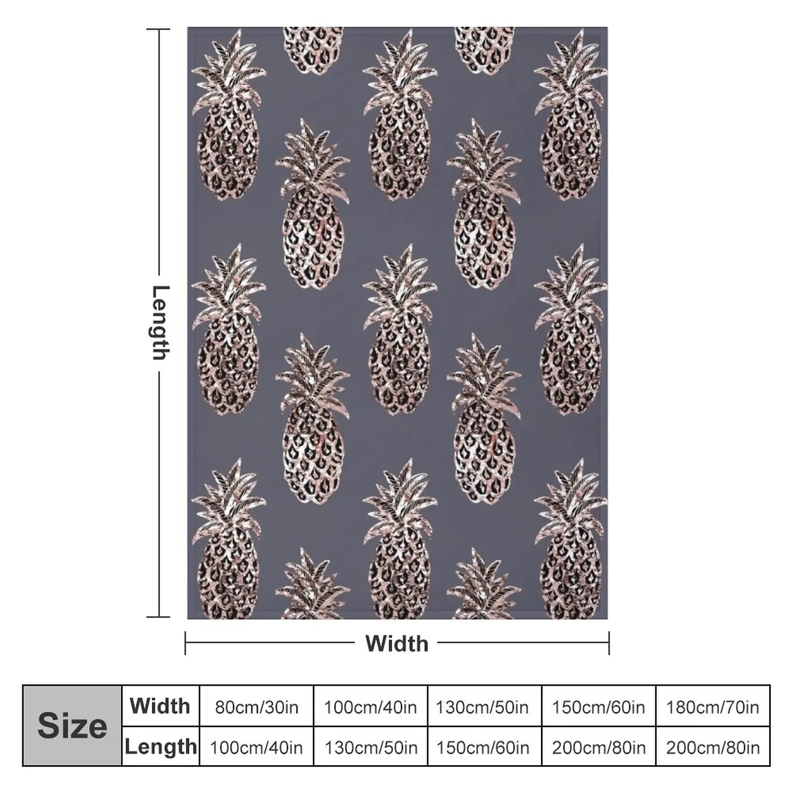 Rose Gold Sparkle Pineapple on gray Throw Blanket Luxury Thicken Blanket Blankets For Baby