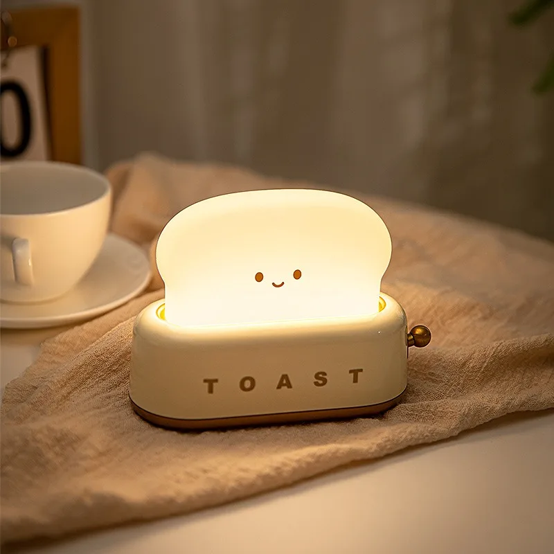 1PC Creatieve Broodrooster Nachtlampje USB Opladen Dimbare LED Warm Licht Nachtkastje Lamp met Timer om te slapen