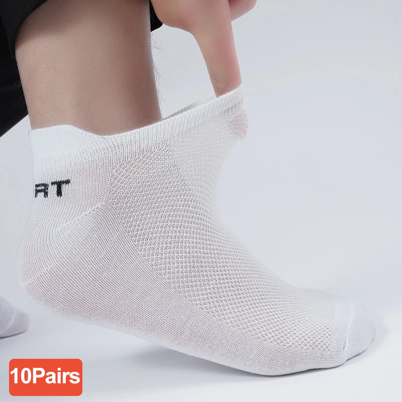 10 pares de alta qualidade meias masculinas tornozelo respirável malha casual atlético verão corte fino curto sokken plus size ue 38-46
