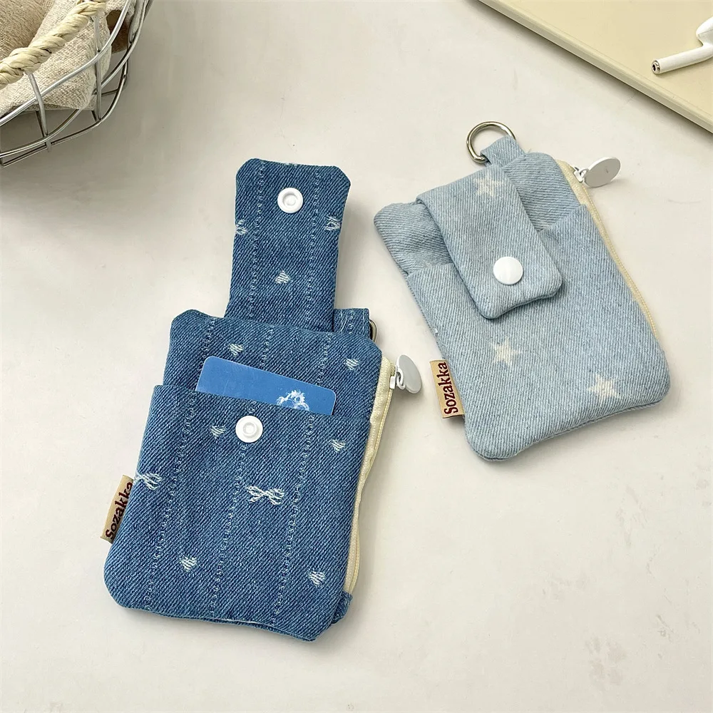 Women Short Wallets Canvas Female Purses Cute Star Bow Card Holder Wallet for Girl Small Zipper Wallet with Coin Purse