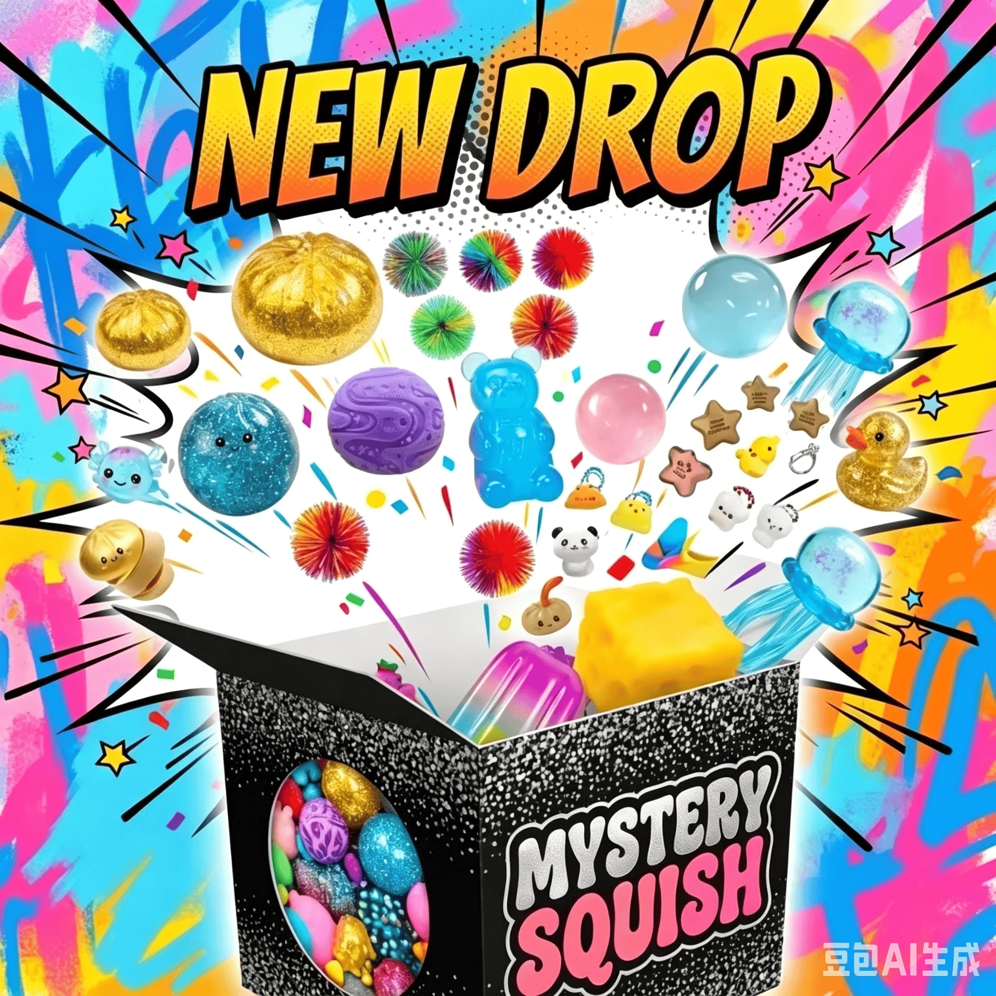 New Drop Mystery Squish Box Assorted Glitter Balls Bear Jellyfish Cheese Mini Fidget Toys Random Blind Pack Sensory Squeeze
