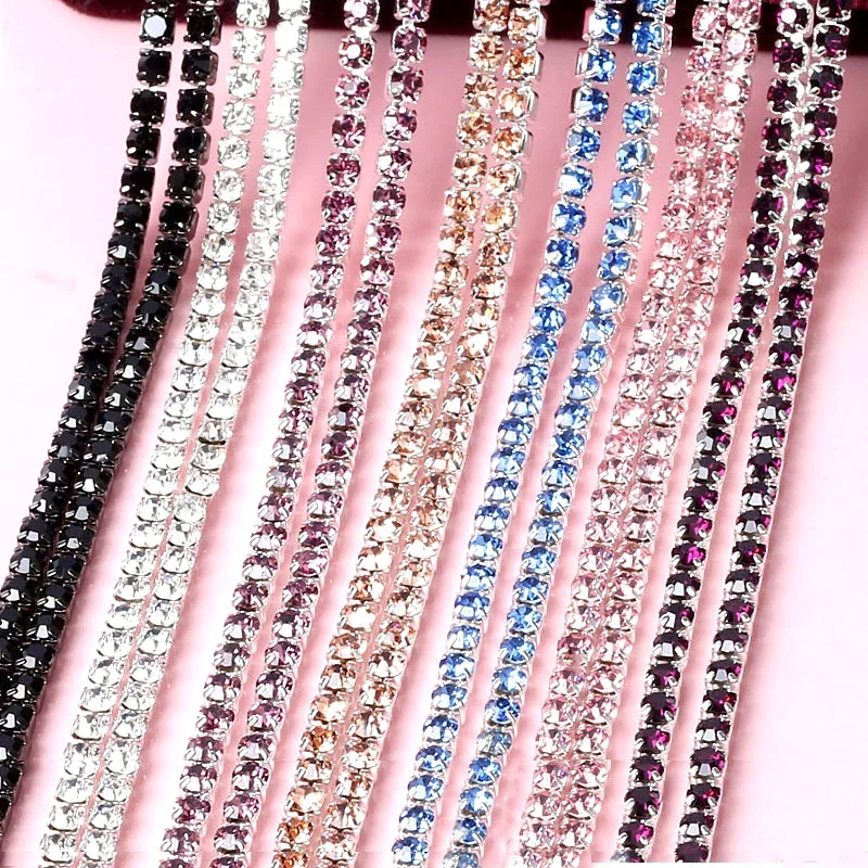 Rhinestone Cup Chain Silver Based Claw Mix Color AB Crystal Sew on Cup Chain for Clothing Dress Sewing Ornament Accessories DIY