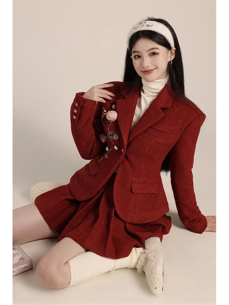 

Winter Faion Set One Aa Woolen Suit Skirt Two-Piece Set College Sle Premium Feel for Young Women 8-25 Years Old