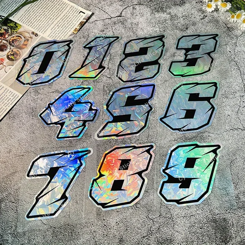 1pc número holográfico auto moto adesivo, decalque de design de dígitos esportivos para carro motocicleta, acessório de personalização exterior