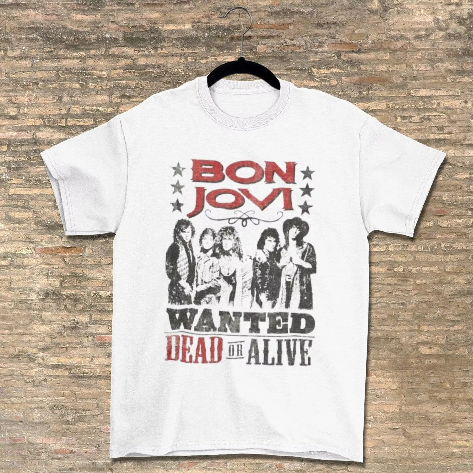 

Retro Bon-Jovi Cowboy Wanted Dead Or Alive Rock Band Fans T-Shirt