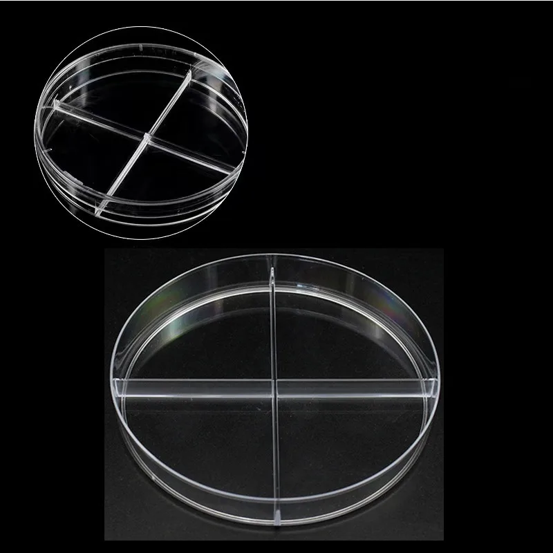 10pcs/lot lab 4-grids one-off 90mm plastic Petri dish for school biology experiments