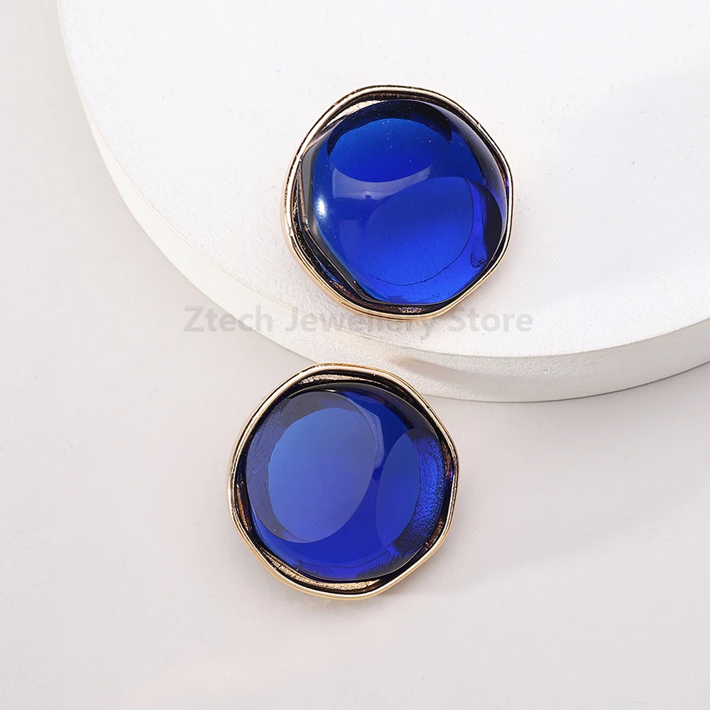 Korean Fashion Round Clear Resin Big Stud Earrings For Women Luxury Simplicity Modern Popular Statement Jewelry Ear Accessories