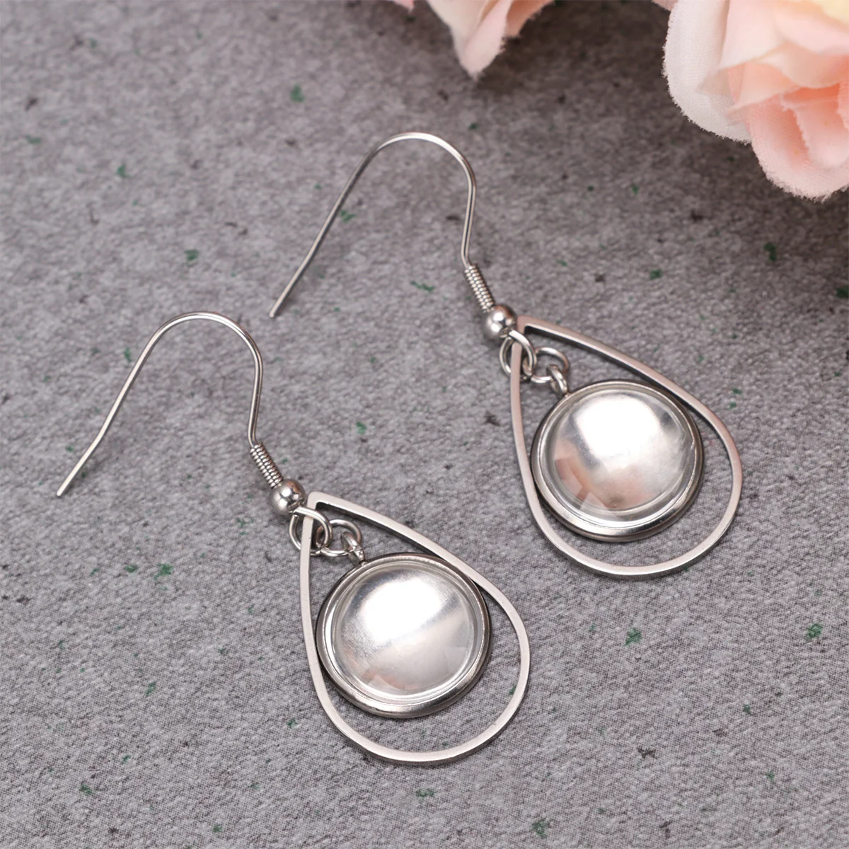 

20Pcs DIY Earring Blanks Metal Tray with Hook for Handmade Jewelry Silver Stainless Steel Findings Craft Kits for Gifts