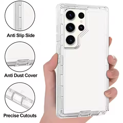 3 Layers Protective Cover For Samsung S25 S24 S23 S22 S20 S21 Note 20 Ultra S10 Plus PC+TPU Heavy Duty Clear Shockproof Case