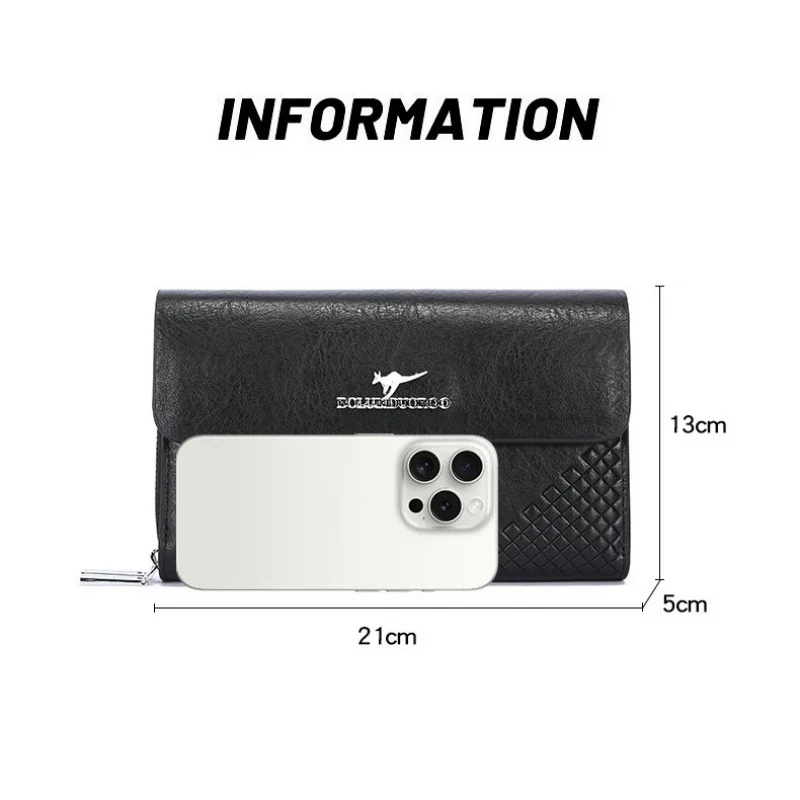Men's Solid PU leather double zipper Clutch bag design large capacity Wallet storage Handbag bolsos para hombre sacoche homme