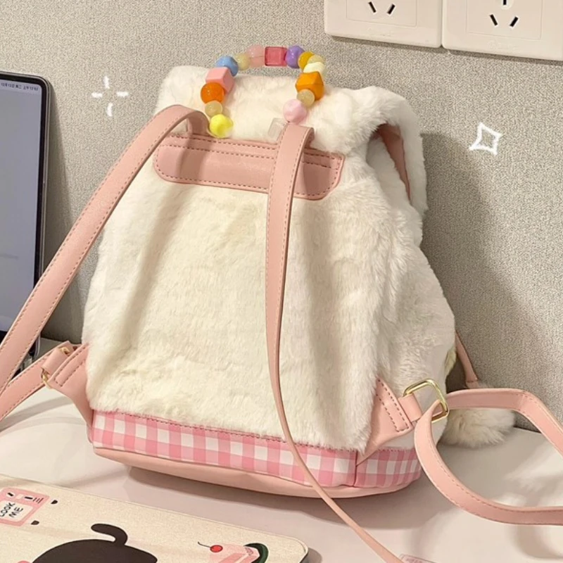 2024 New Sweet Girls Fluffy Backpack Fashion Kawaii Women All Match Schoolbags Casual Students Faux Fur Backpacks Y2k Aesthetic