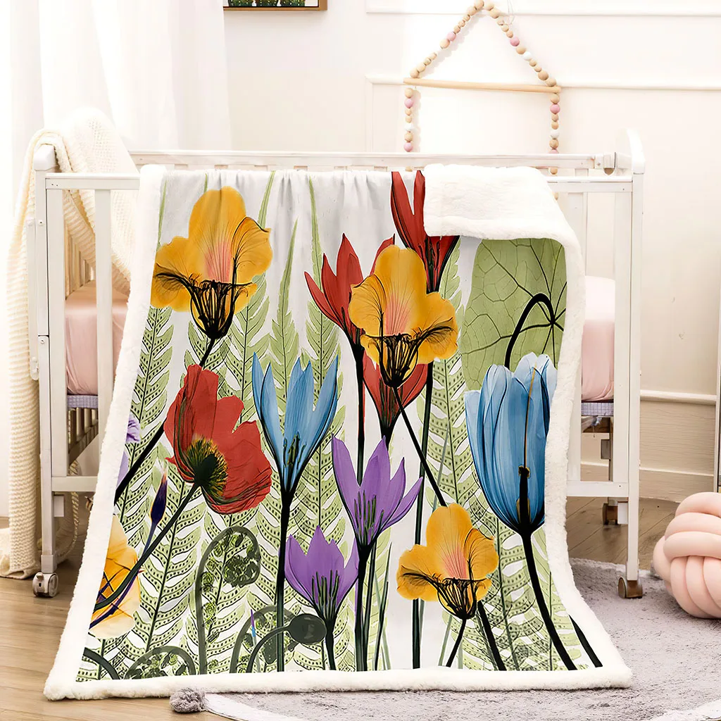 

HUANZHUANG Hd Colored Flower Plants 3D Printing Soft Flannel Blankets Throw Blanket Comfortable Blanket For Sofa Home Bedroom G