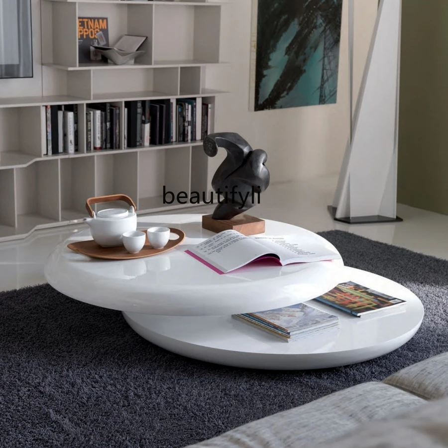 

Modern light luxury minimalist living room fashionable coffee table anti-collision round personalized rotating coffee table