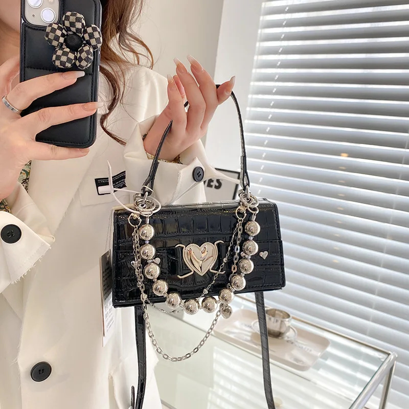 

​​Stone Embossed Chain Shoulder Bag Women Premium Textured Leather Geometric Clutch Gallery Hopping Statement Piece​​