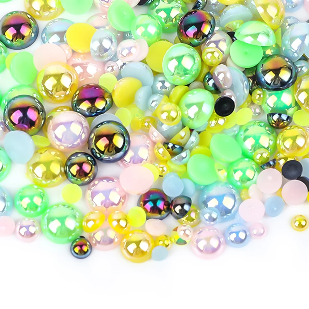 10/30g Mix Size ABS Imitation Pearls Half Round Flatback Beads AB Color Resin Rhinestones For Crafts DIY Nail Art Decoration