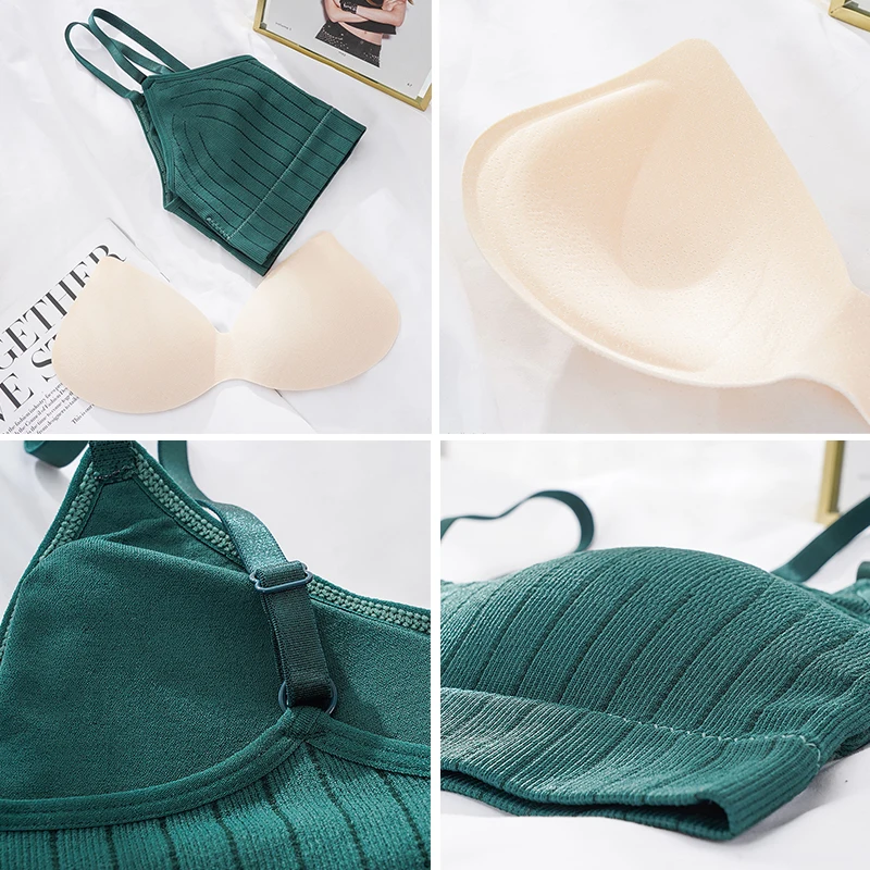 Casual Women Striped Bras with Removable Chest Padded Tank Tops Push Up Wirefree Lingerie Simple Solid Tank Tops image 5