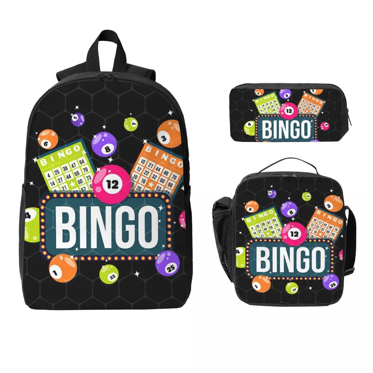 

Come For Bingo Game Backpack Boys Girls BookBag School Bag Laptop Shoulder Bags 3ps Insulated Lunch Bag Pencil Case